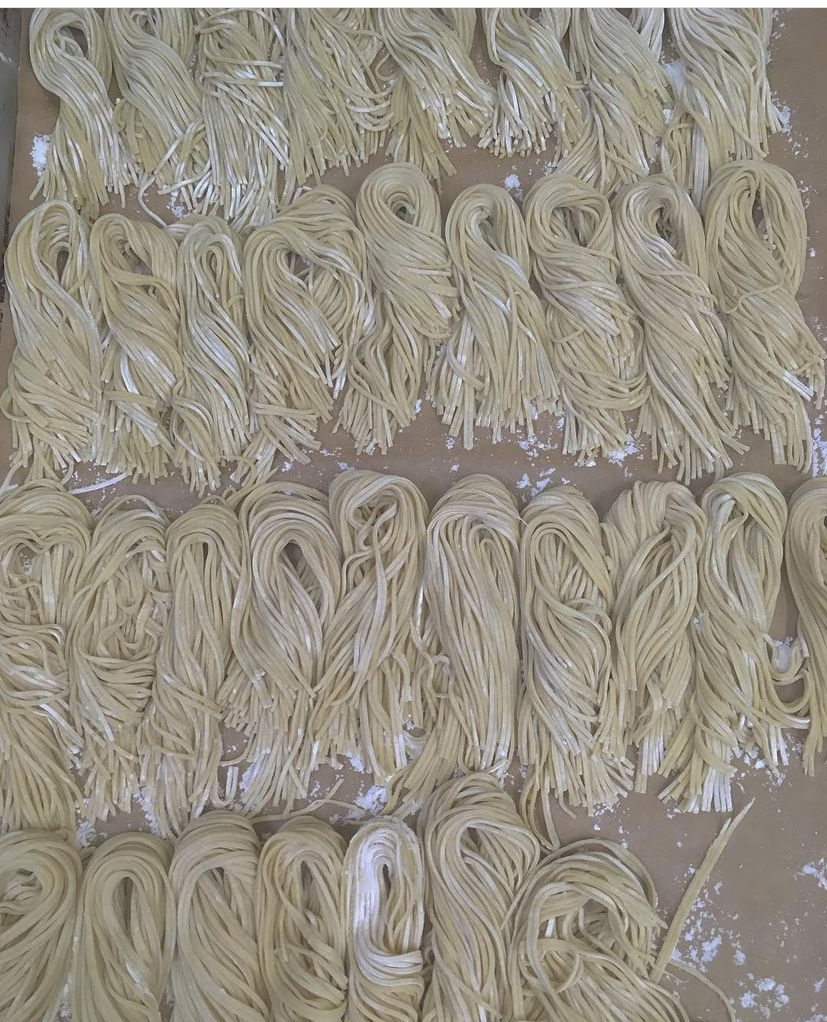 Many twists of fresh pasta with flour.