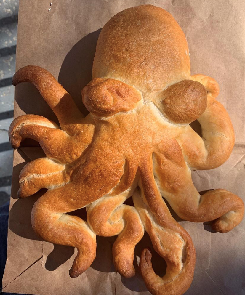 Bread in the shape of an octopus.