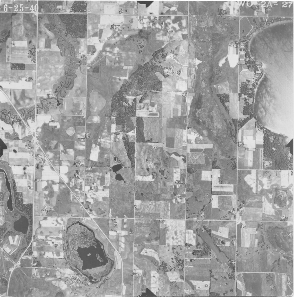 Black and white aerial map with many parcels of land.