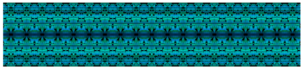Digital drawing of horizontal stripe pattern in shades of turquoise with black accents.
