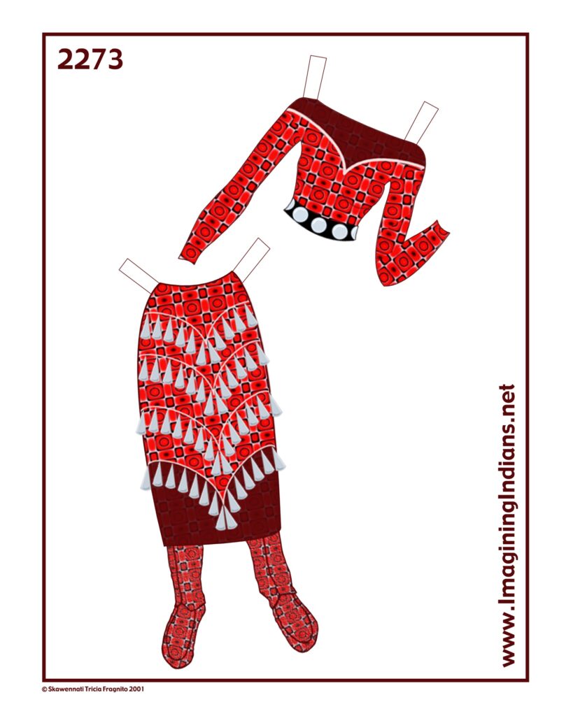 Digital drawing of red jingle dress paper doll outfit.