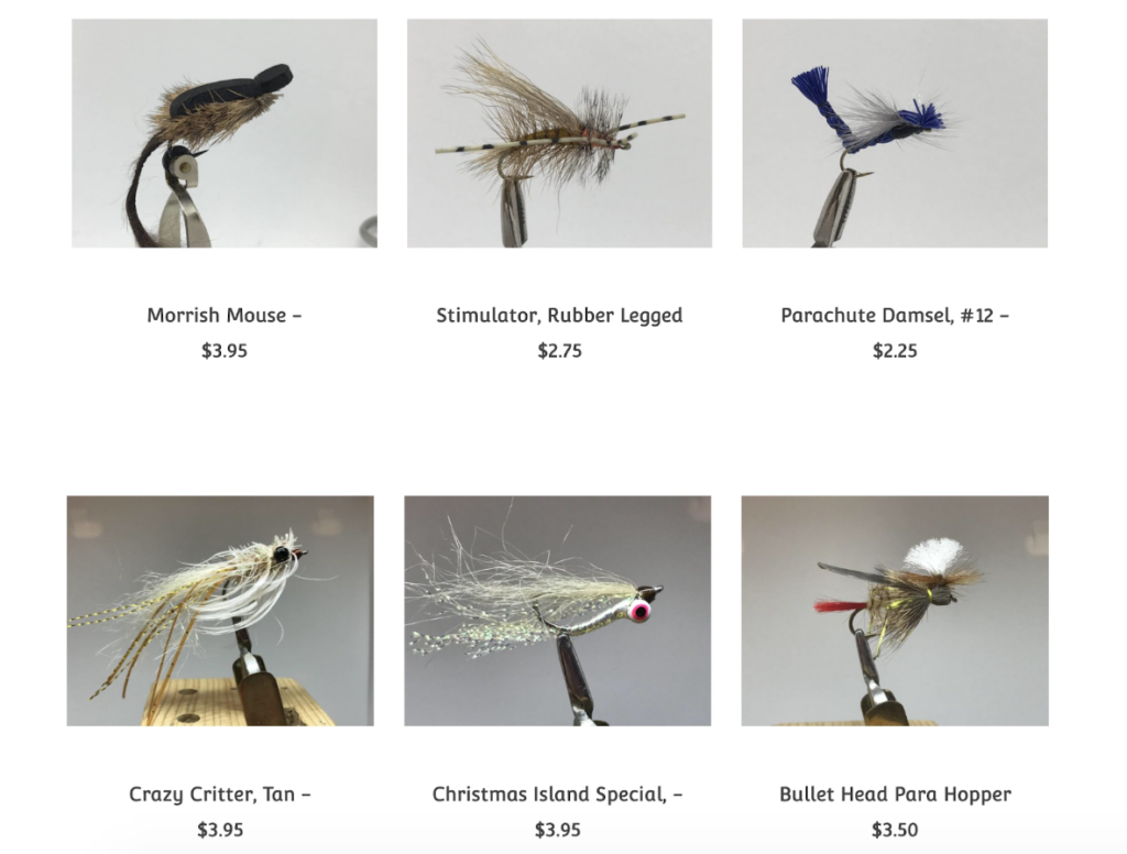 Photos of six different fishing lures, each with names and prices below.
