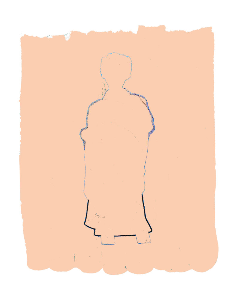 Beige-pink paint with outline of person.