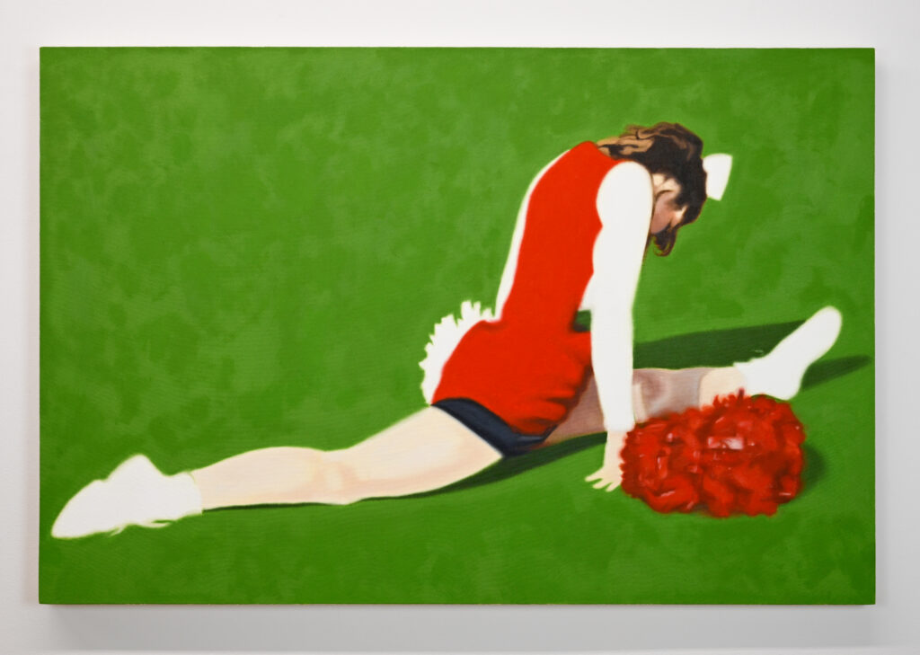 Slightly blurred painting of cheerleader doing the splits